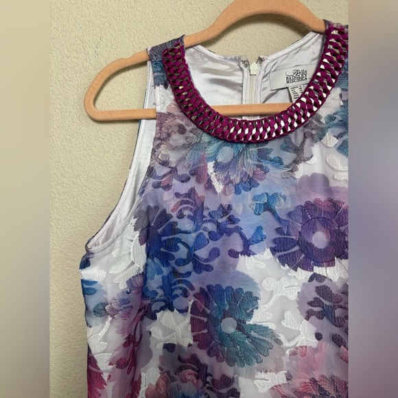 Belle Badgley Mischka Olga Watercolor Floral Lace Overlay Swing Sheath Dress 6 - Picture 7 of 12